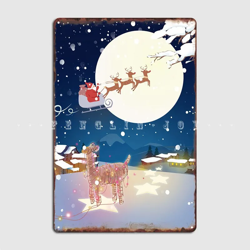 

Santa Claus Reindeer Poster Metal Plaque Club Party Garage Club Decoration Plaques Tin Sign Posters