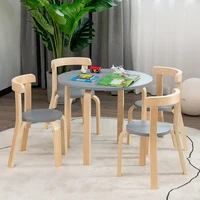 5-Piece Kids Wooden Curved Back Activity Table and Chair Set with Toy Bricks School Furniture 3 Colors