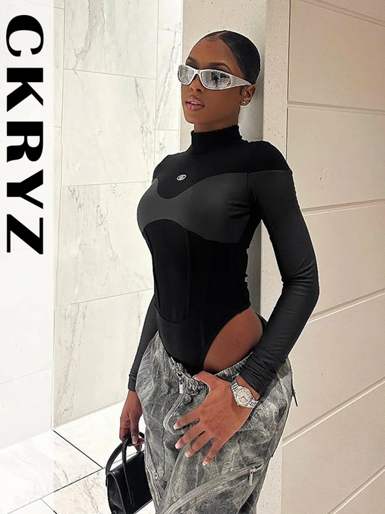 

Ladies Autumn One Piece Long Sleeve High Neck Bodycon Skinny Bodysuit For Women New Fashion Club Wear Y2K Fall Outfits Romper