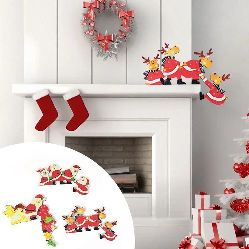 

Santa Claus Elk Wooden Craft Decoration Christmas Wood Door Frame Decoration Christmas Party Home New Year Gift