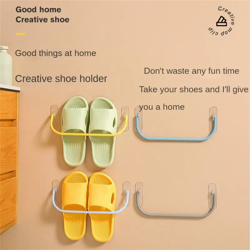 

Traceless Shoes Rack Waterproof Slippers Rack Wall Mounted No Punching Shoes Hook Shoes Storage Rack