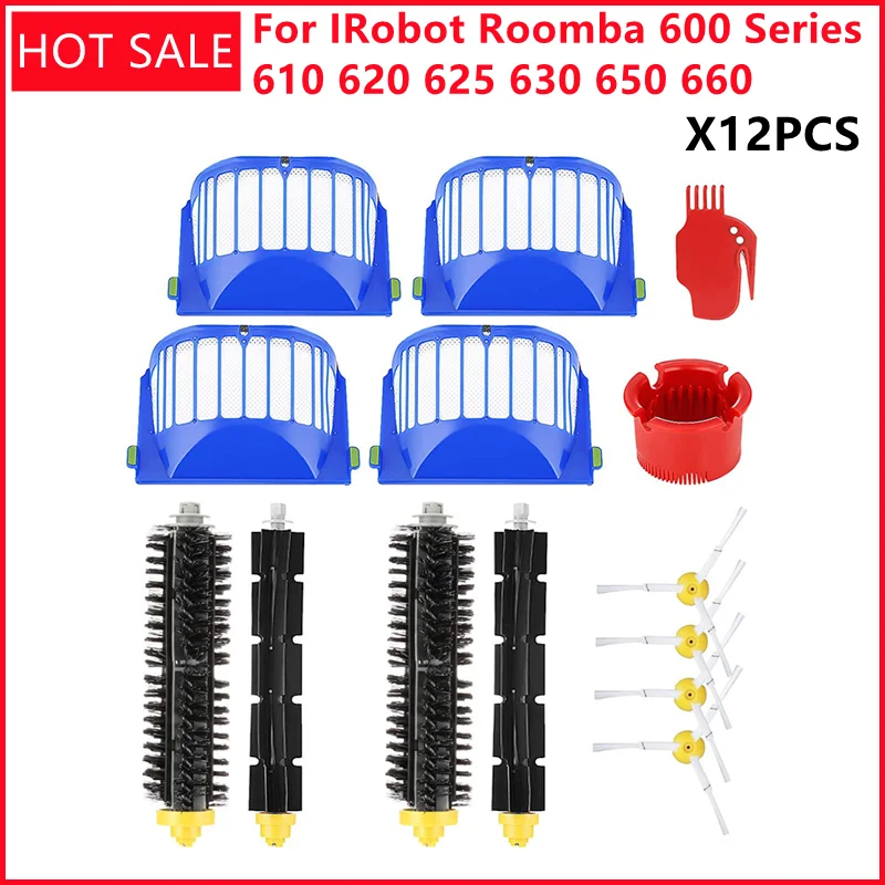 

For IRobot Roomba 600 Series 610 620 625 630 650 660 Vacuum Beater Bristle Brush+Aero Vac Filter+side Brush Replacement Part Kit