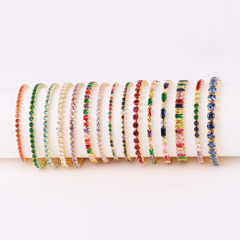 

Glitter Rainbow Adjustable Multi-color Tennis Chain Bracelet Women's Wedding Colorful Cubic Zirconia Charm Bracelet Jewelry