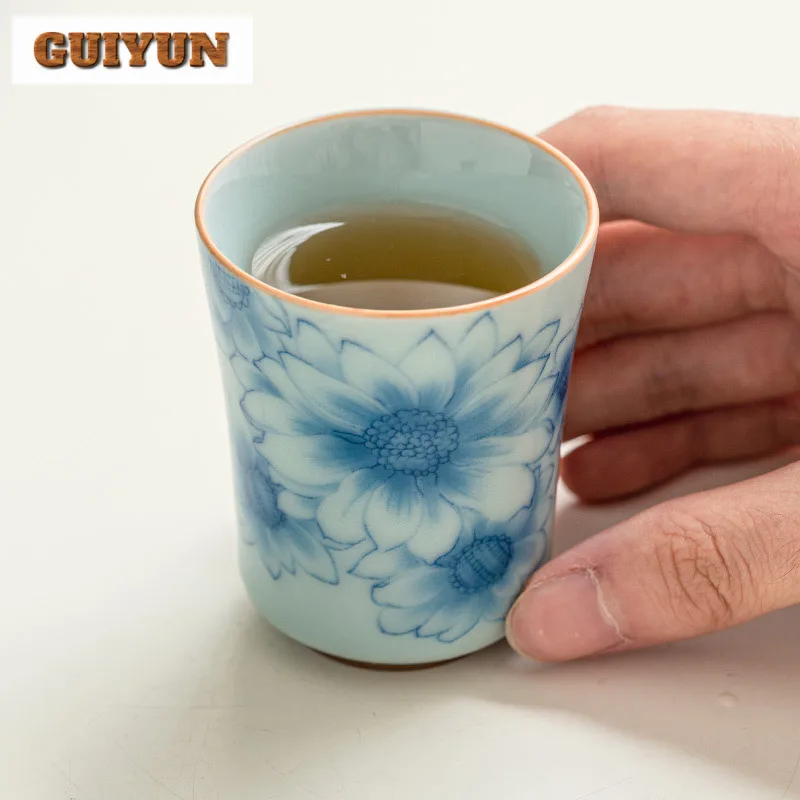 Китайская сине-белая чашка для чая с солнечным цветком креативная бамбуковым