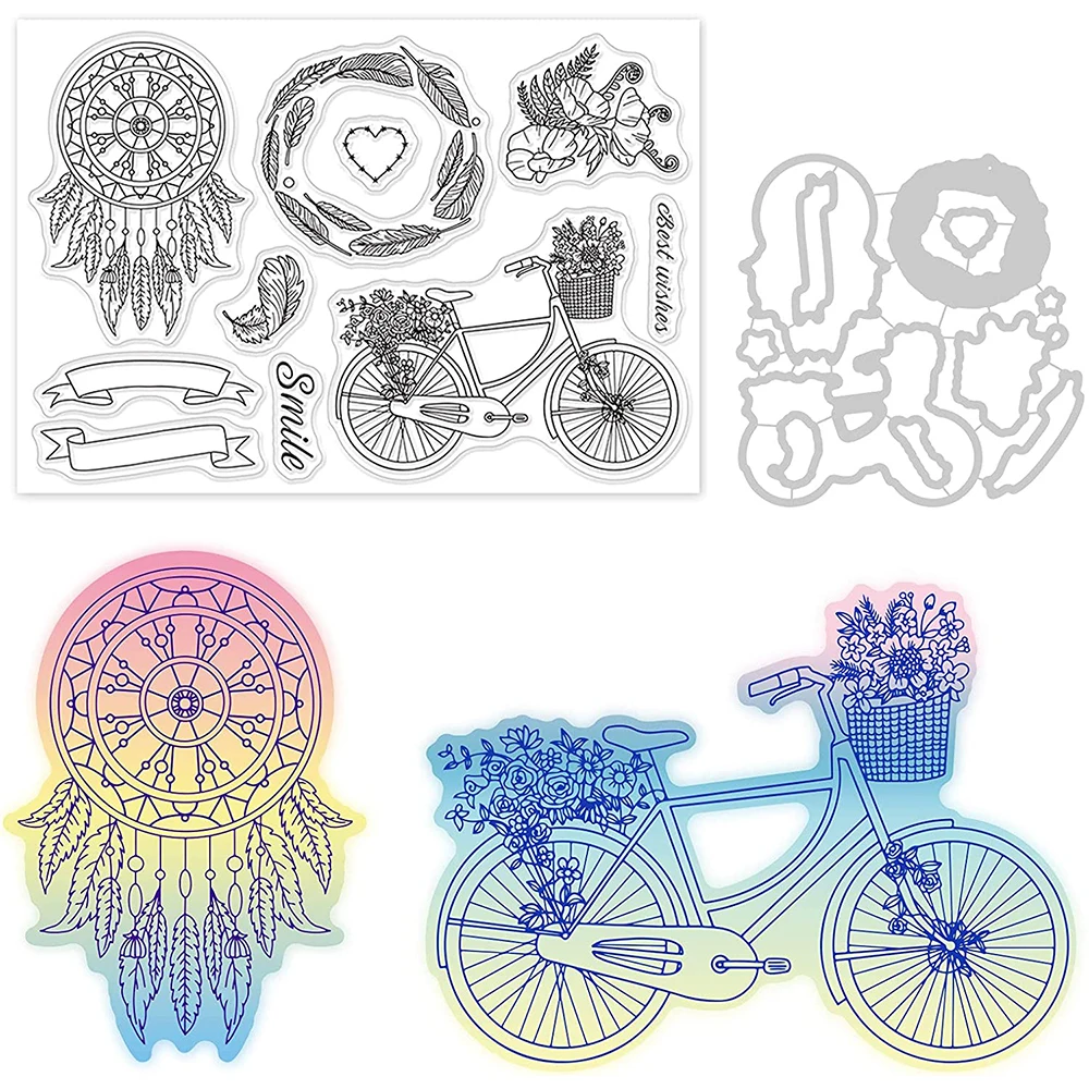 

Best Wishes Feather Dream Catcher Stamps and Die Sets for DIY Scrapbook Album Decorative Wedding Invitation Card Making