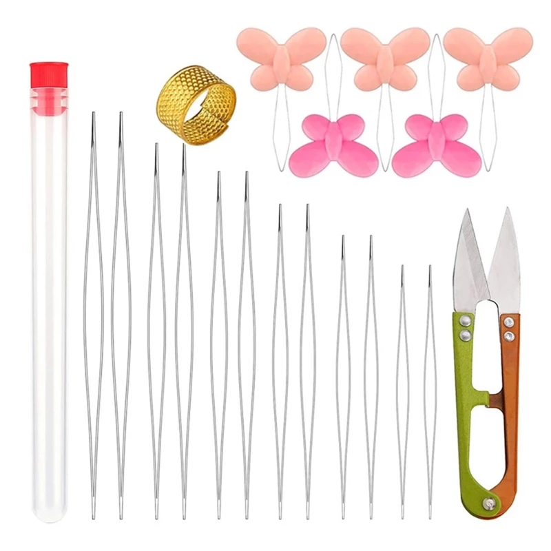 

12cs Beading Needles 6 Sizes Big Eye Beading Needles with Threaders Kit for Hand Sewing Jewelry Making Tool Supplies