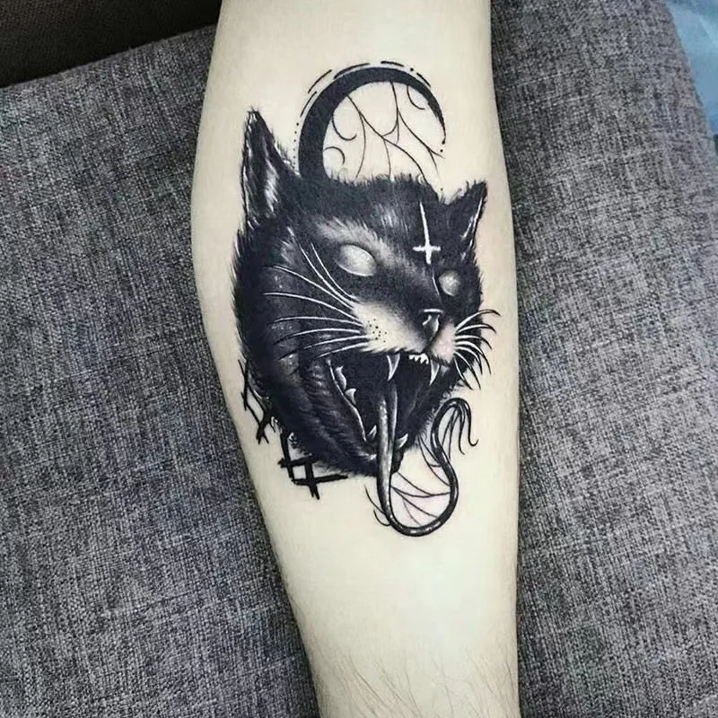 

Black Cat Terror Temporary Tatttoo Stickers For Men Women Arm Body Art Waterproof Animal Fake Tattos Party Decals Tatoos