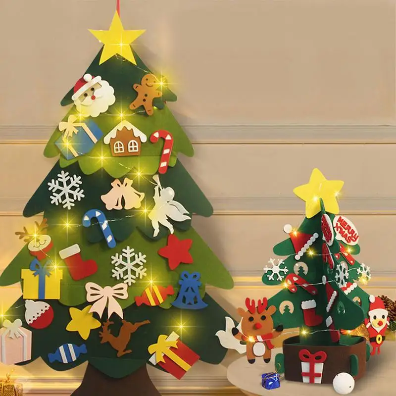 

Kids DIY Felt Christmas Tree Tabletop Hanging Decoration 2023 Christmas Ornaments Navidad 3D Xmas Tree Gifts For Boys Girls