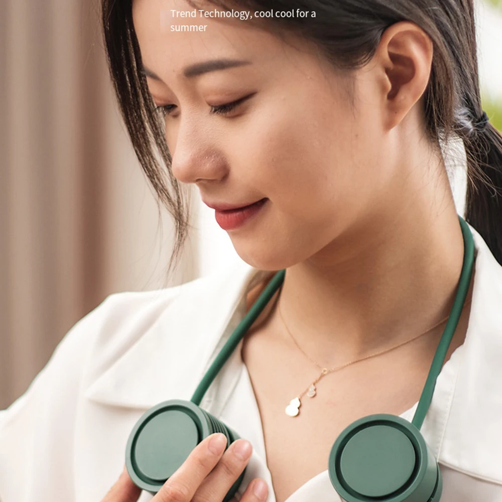 

Portable Neck Fans Bladeless Electric Rechargeable Leafless Hanging Neck Cooling Fan 3 Speeds Cartoon Design