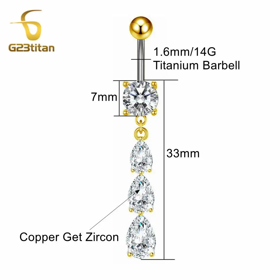 G23Titan 14G CZ циркон белый капелька пупок ювелирные изделия для женщин