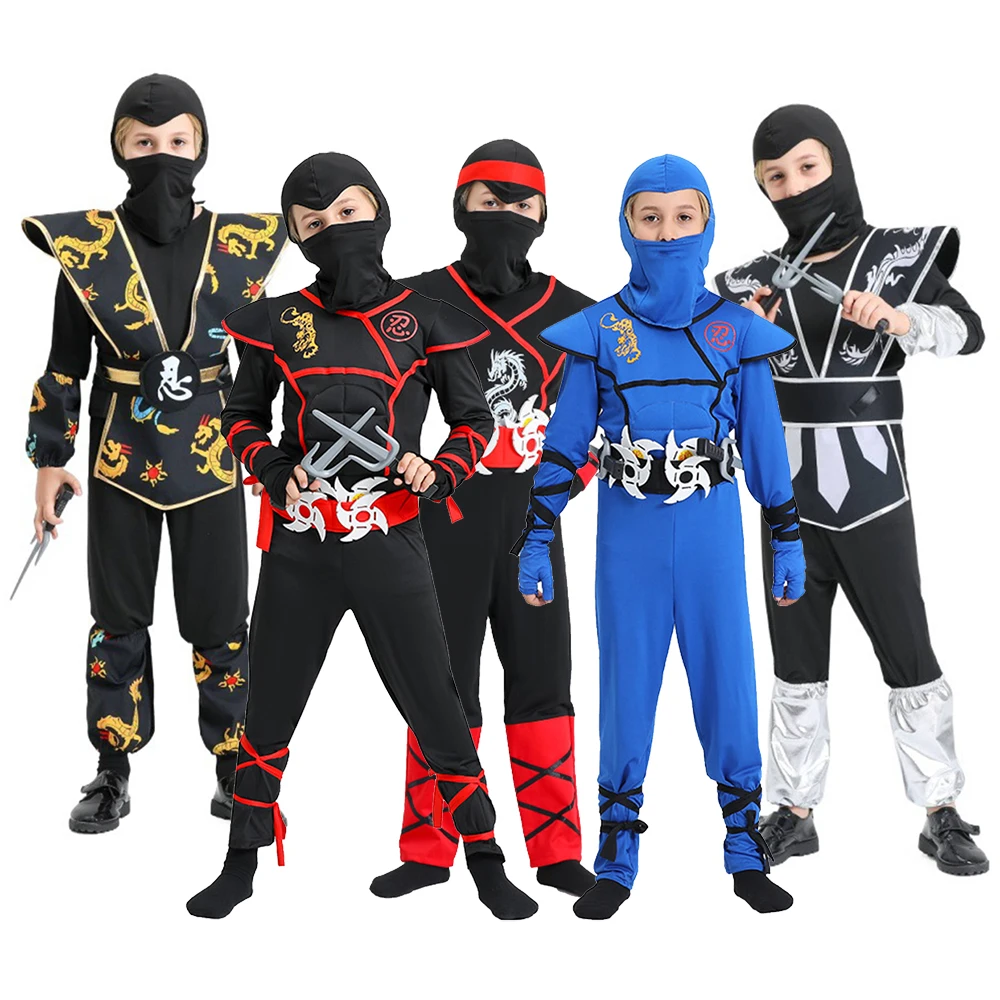Kids Ninja Costume For Boys Girls Ninja Suit Halloween Party Cosplay Costumes For Boys With Foam Accessories Best Children Gift