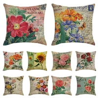 floral linen pillowcase cushion cover rose pillow cover home chair sofa decorative oil paint flowers pillowclips bed pillowcase