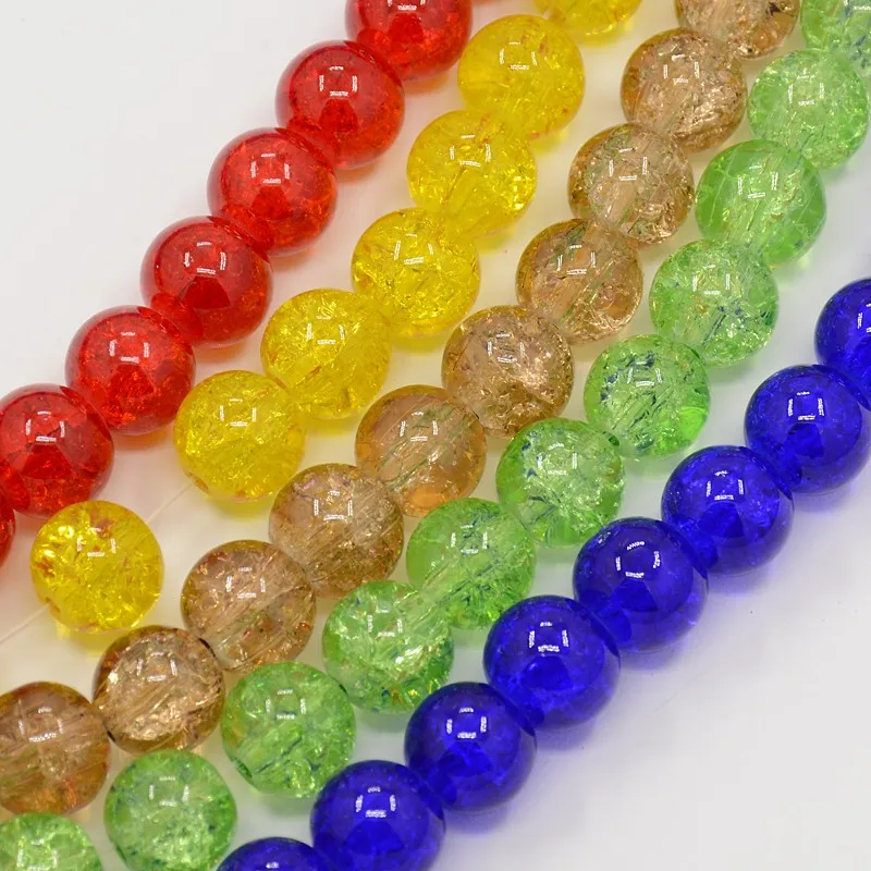 

20 Strand Crackle Glass Beads Strands Round Mixed Color 4/6/8/10mm, Hole: 1.3~1.6mm, about 80~200pcs/strand, 31.4 inches