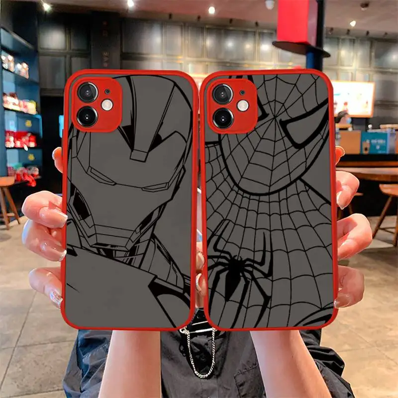 

marvel Super Hero Iron Man Spider Man Transparent Light red Phone Case For iphone 12 11 Pro Mini Max XS X 8 7 Plus SE 2020 XR