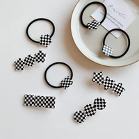 2022 new fashion retro geometric black and white checkboard hairpin bb clip high elastic female head rope for women girls