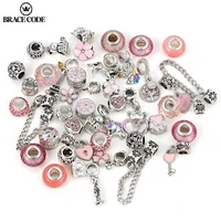 special offer pink charm silver plated beaded pendant diy brand bracelets necklace mens womens childrens jewelry making gifts