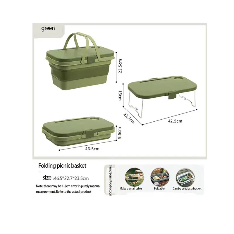 

Outdoor Picnic Basket Large Capacity Hand Basket Foldable Storage Box Spring Outing Basket Picnic Small Table