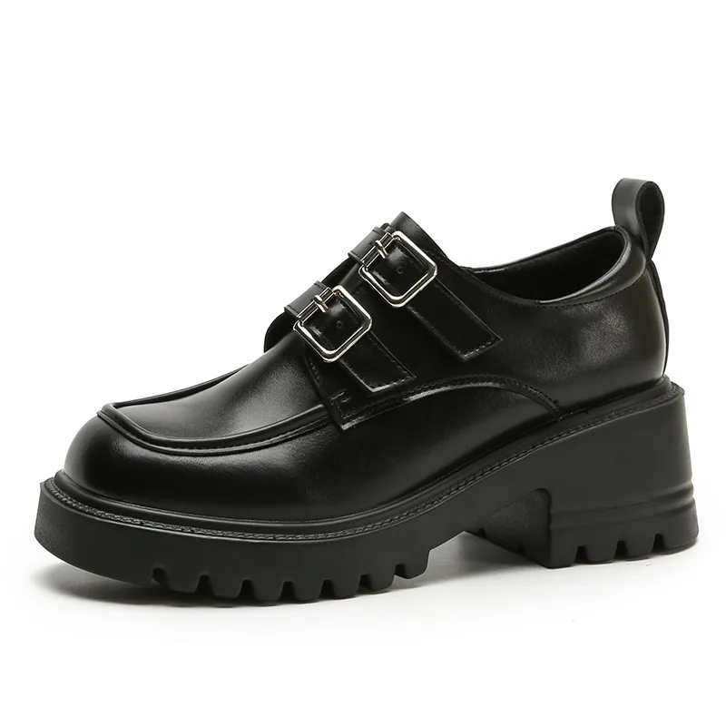 

Black Leather Shoes Women's British Style 2023 Winter New Autumn and Winter Loafers Platform Retro Single Shoe