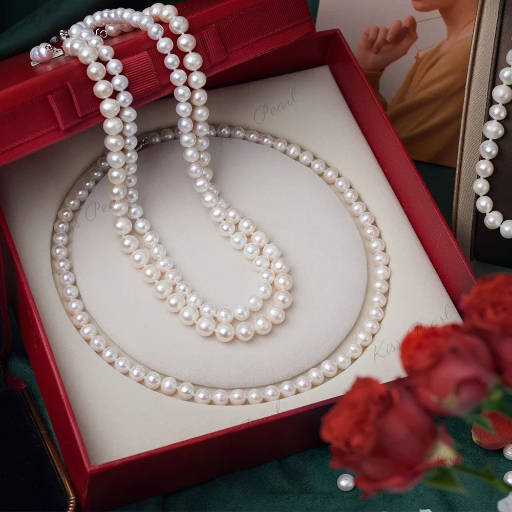 

6-10mm Near Round Natural Freshwater Pearls Necklace Mother's Day Slight Defect Bright Beads Finished Product Gift High Grade