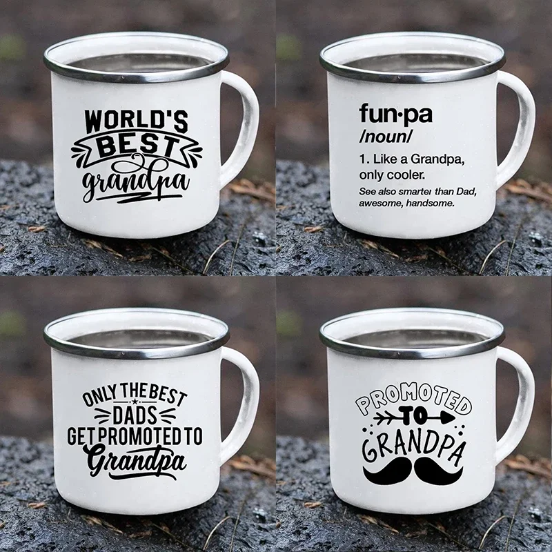 

World's Best Grandpa Print Creative Enamel Coffee Mugs Outdoor Travel Water Cups Camping Campfire Party Beer Milk Mug Best Gifts