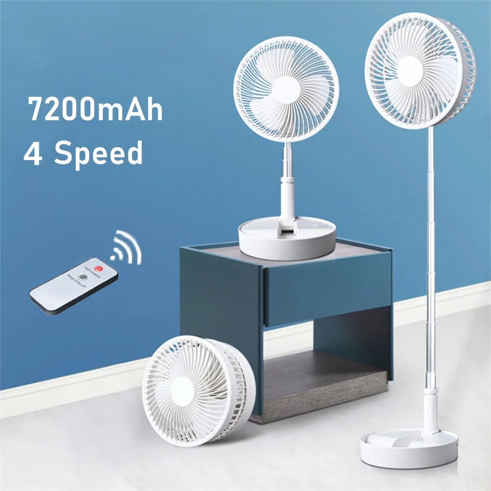 

7200mAh Foldable Telescopic Fan USB Rechargeable Portable Low Noise Electric Summer Cooling Fans Floor Standing For Camping Home