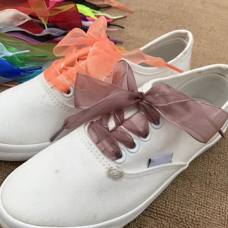 

2023NEW 140cm Fashion Organza Ribbon Shoe Laces Sport Shoes Sneakers Bowknot Flat Shoelaces Canvas Bootlaces Strings