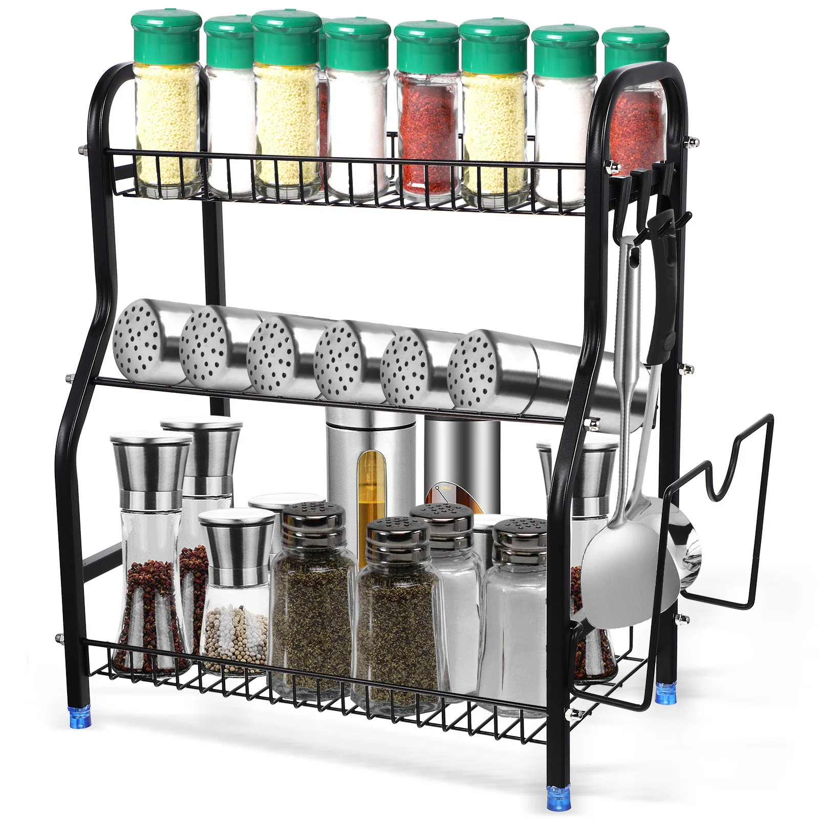 

Organizer Kitchen Rack Shelf Seasoning Countertop Cabinet Storagebottle Standing Pantry Shelves Tier 3 Jars Cupboard Jar