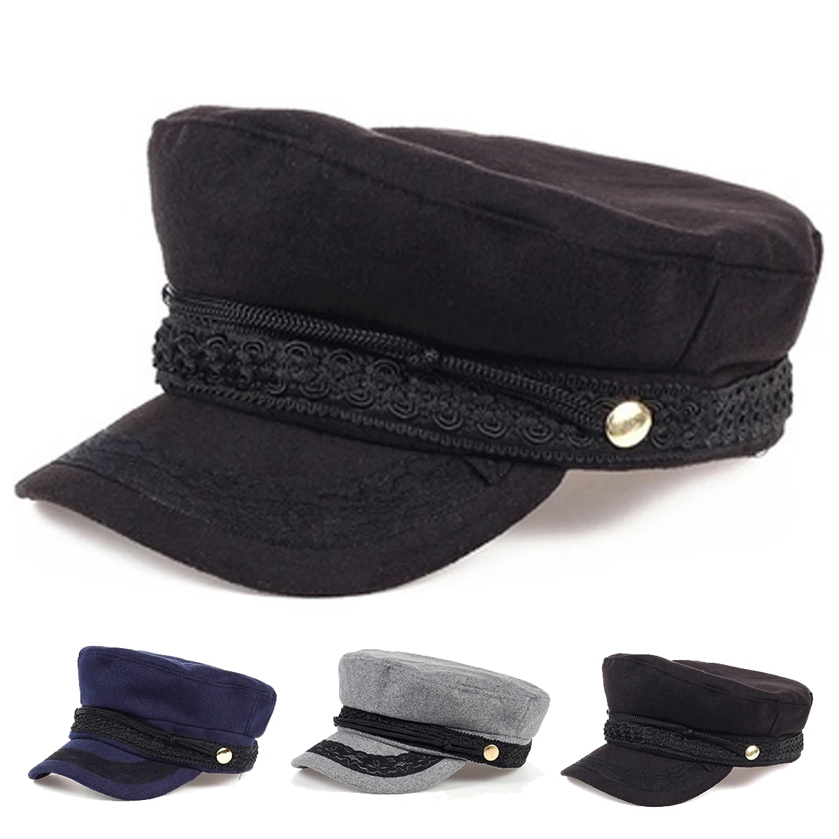 Унисекс модная темно-синяя военная шляпа с лентой и полями на весну осень мужской