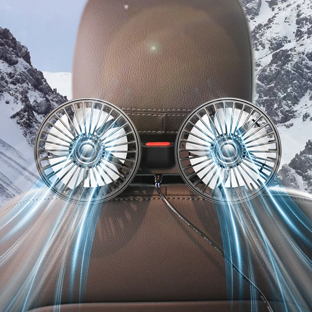 

Вентилятор для спинки сиденья автомобиля с вращением на 360 градусов, 12 В/24 В, зарядное устройство с USB, двухсторонний вентилятор на подголовник автомобиля, вентиляционный вентилятор на шею
