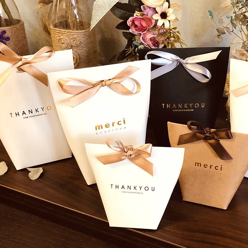 

Thank You Paper Bag French Merci Candy Cookie Bag Small Boxes Wedding Birthday Christmas Party Packaging Supplies Gift Bags Box