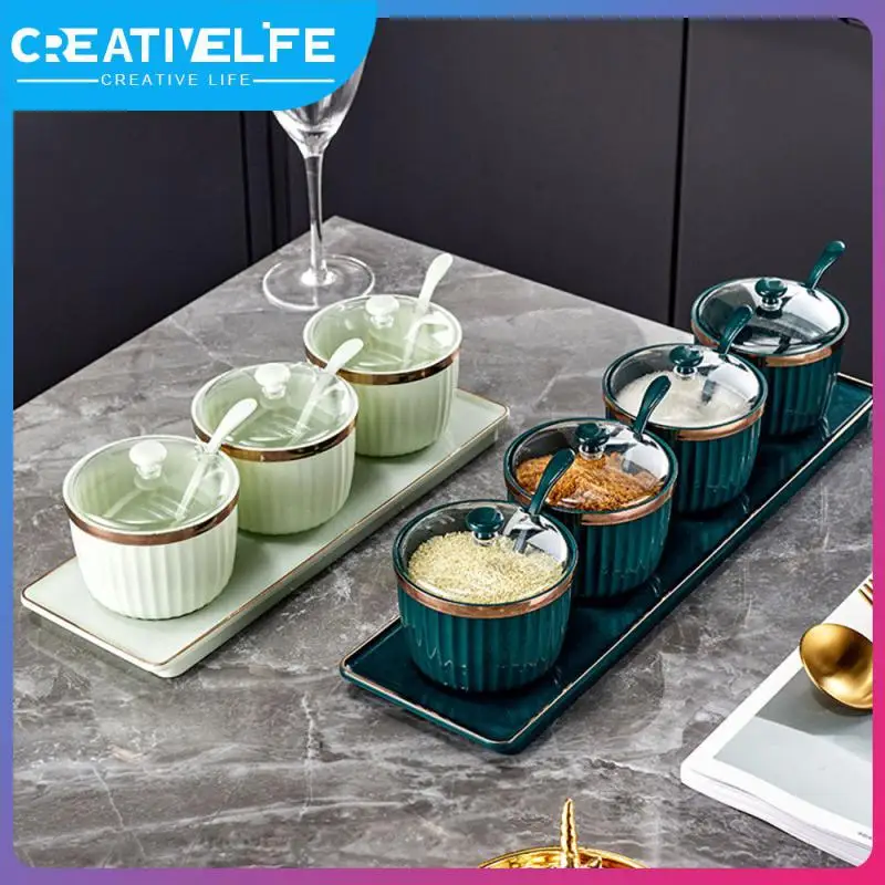 

With Dustproof Cover Seasoning Pot Set Large Capacity Plastic Seasoning Tank Stable And Not Shaking Household Seasoning Box