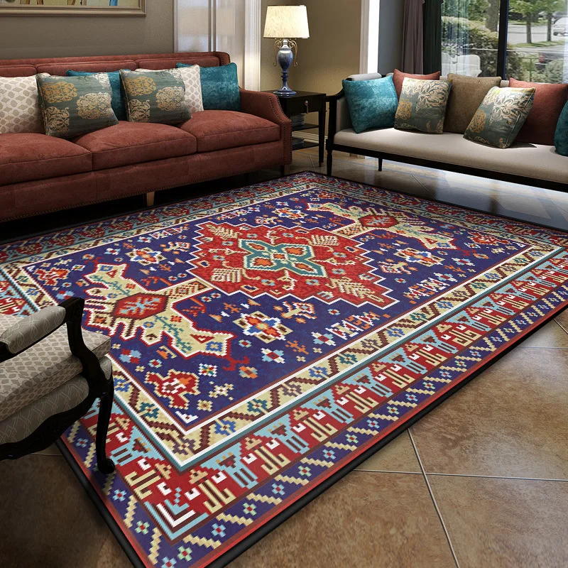 

Turkish Persian Ethnic Print Carpet Living Room Door Mat Word Crystal Velvet Non-Slip Floor Mat Lounge Coffee Table Mat Decor