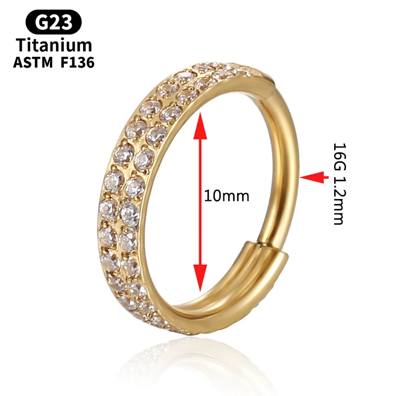 G23 Titanium Septum Zircon Nose Rings Two-row Piercing Cartilage Clicker Hinged Segment Tragus Earrings Body Jewelry for Woman