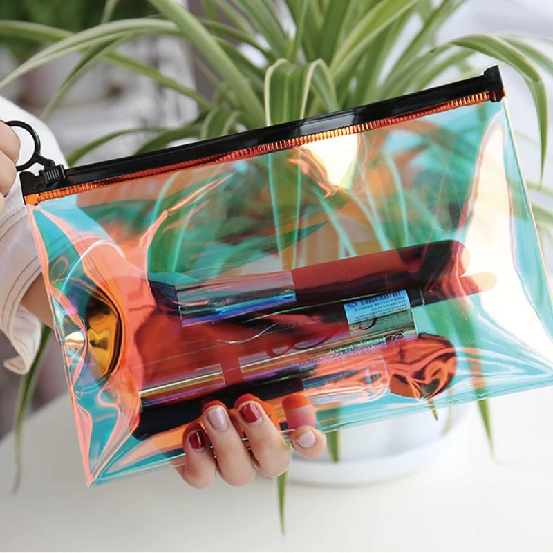 

Fashion Laser Travel Cosmetic Bag Transparent Big Makeup Bag Toiletry Brush Bags Organizer Necessary Case Wash Make Up Box Sac