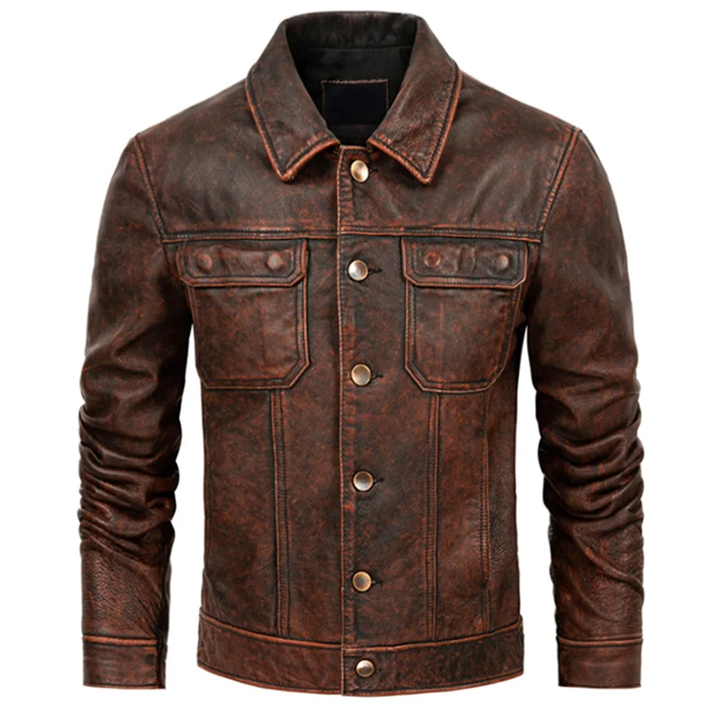 

Cow Leather Jacket Men Real Cowhide Coat Men's Stone Milled Vintage Leather Jacket Mens Clothing Cow Coats For Men Autumn