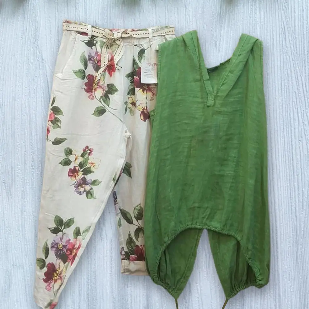 

Комплект из жилета и брюк Женский, удобный дышащий комплект из двух предметов, майка и штаны с цветочным принтом в этническом стиле