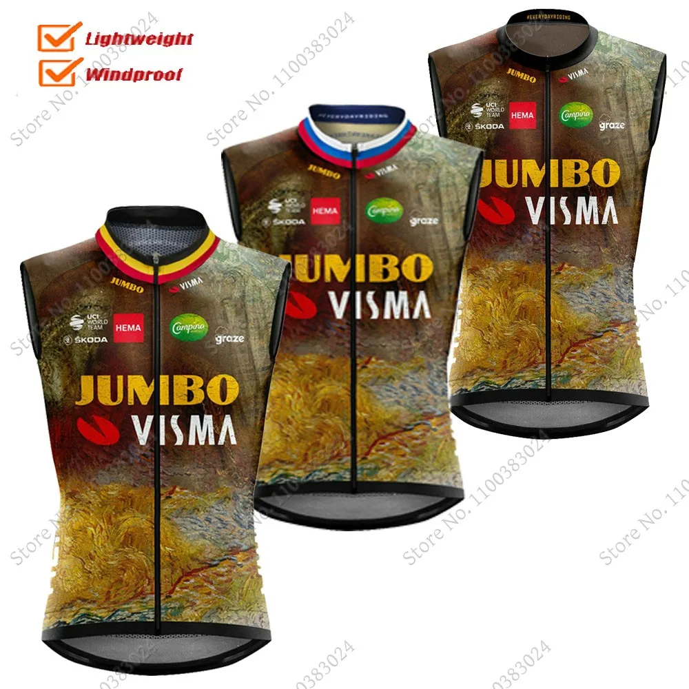 2022 Jumbo Visma Team Cycling Vest Wind Vest Windproof Lightweight Race Road Cycling Jersey Sleeveless Gilet MTB Maillot Ropa