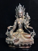 11 chinese folk collection bronze gilt cinnabar mud gold twenty one mother green tara bodhisattva lotus platform worship buddha