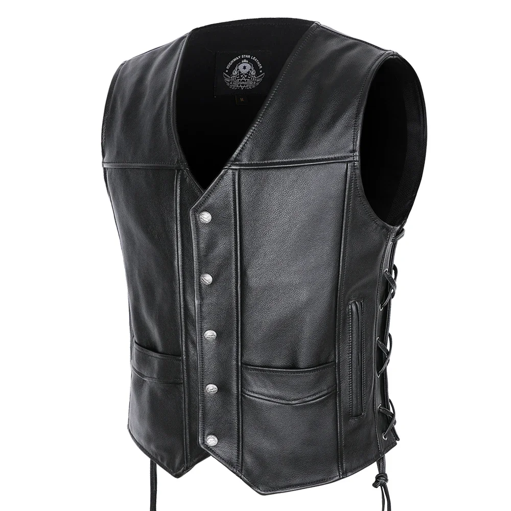 Классический кожаный мотоциклетный жилет для мужчин настоящий из воловьей кожи