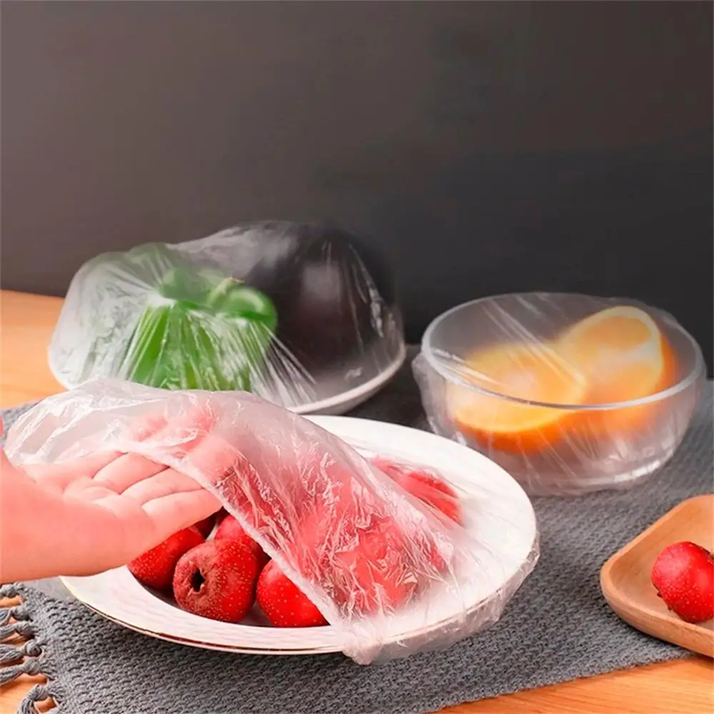 

100PCS Disposable Bowl Cover Elastic Food Dust Covers Plastic Wrap Cover Fresh Food Storage Saran Wrap For Refrigerator Kitchen