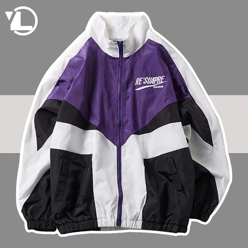 

Collee Style Varsity Jacket Men Sprin Letter Embroidery Bomber Jacket Casual Street Loose Patcwork Zipper Coat Women Couple
