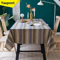 cotton linen striped tablecloth embroidered flower rectangular tablecloth high quality light luxury table cloth home decoration