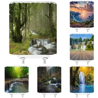 natural scenery shower curtains waterfall green plant flower landscape forest trees bathroom decor waterproof cloth curtain home