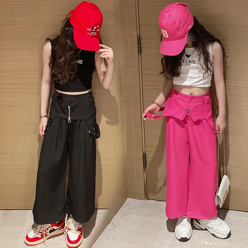 

Tide boy 2022 summer dress girls fashionable fried street strap trousers suit jazz dance suit trend two-piece suit