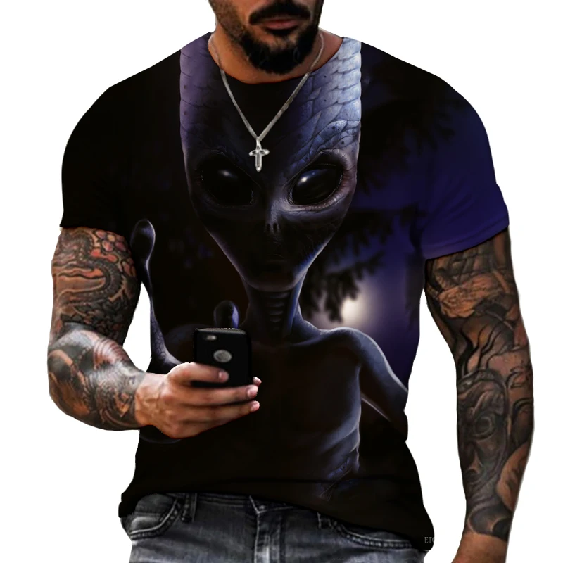 

Summer Men T-shirt Alien Theme Technology Interstellar Design Men's T-shirt Men's Top 3d Three-dimensional Printing High