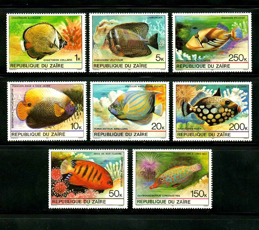 8 шт., штамп Zaire Post, 1980, тропическая рыба, штамп для рыбы, Новый штамп, коллекция штампов, настоящий оригинал 8 шт., штамп Zaire Post, 1980, тропическая рыба, штамп для рыбы, Новый штамп, коллекция штампов, настоящий оригинал
