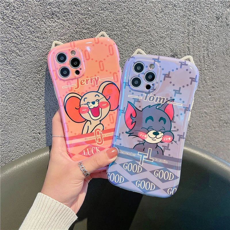 

cat ears tom and jerry cat and mouse with stand Phone Cases For iPhone 13 12 11 Pro Max XR XS MAX X Back Cover