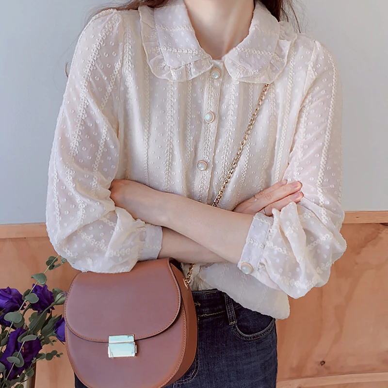 

Spring Chiffon Blouse Women 2022 Spring Autumn Long Sleeve Women Shirt Blusas Solid White Tops Fairy Office Lady Clothies Button