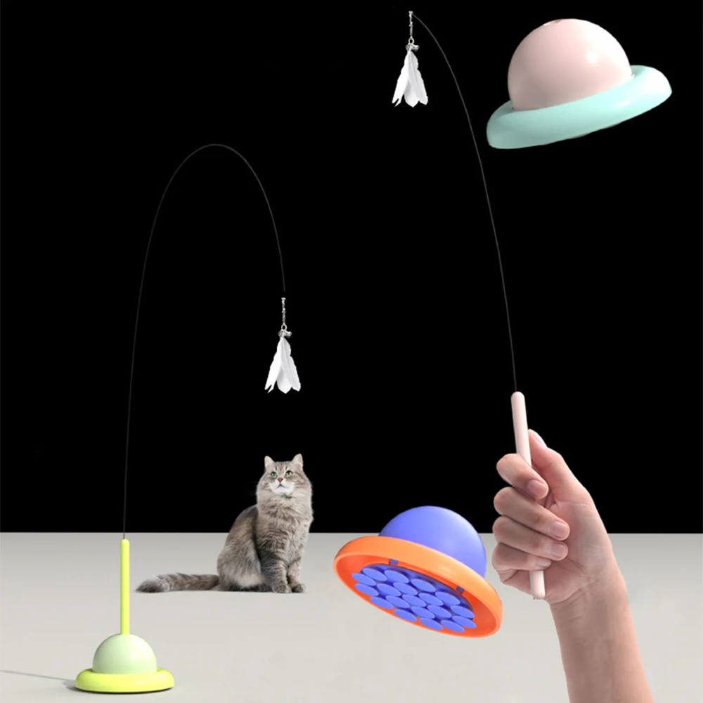 

Interactive Cat Toys Funny Feather Cat Stick Toy for Kitten Self-Hey Playing Teaser Wand Toy with Bell Suction Cup Cat Supplies