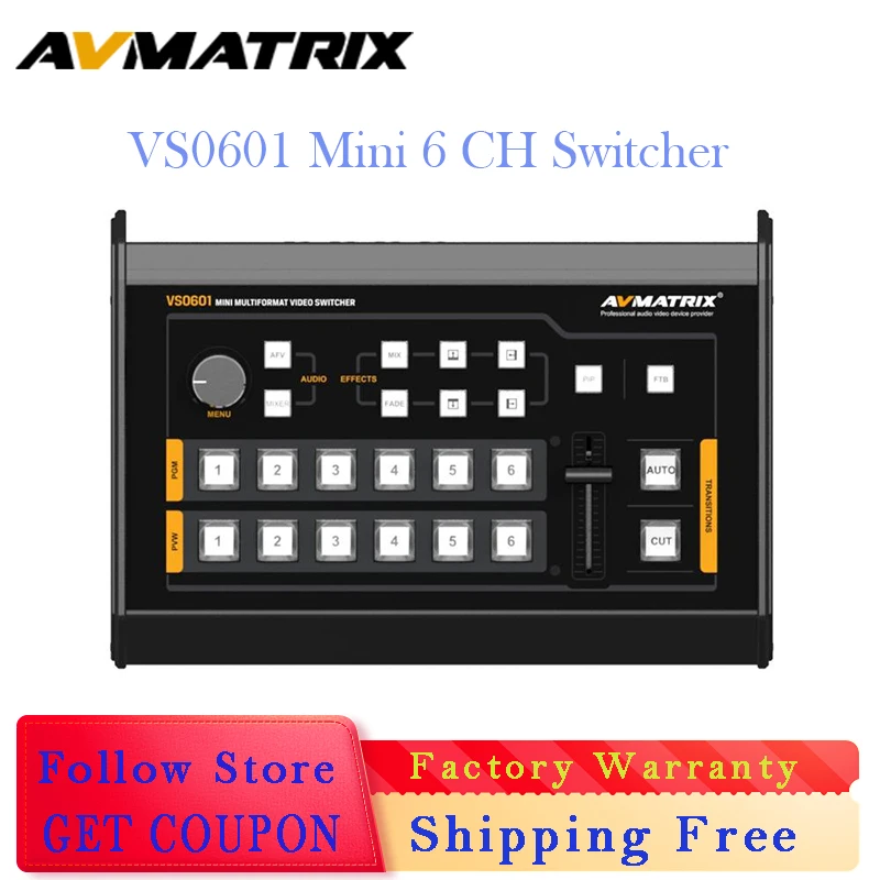 

Avmatrix VS0601 Mini 6 Channel Switcher SDI/HDMI Multi-format Video with T-Bar Live Streaming Video Switcher for DSLR Camera